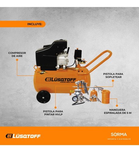 Compresor de aire eléctrico portátil Lüsqtoff LC-2550BK monofásico 50L 2.5hp 220V 50Hz naranja
