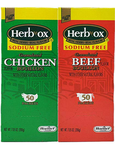Caldo Herb-ox Sin Sodio, Carne De Res Y Pollo, 100 Sobres.