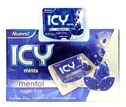 Icy Mints Mentol Pastillas Sin Azucar 35grs - 6 Unidades