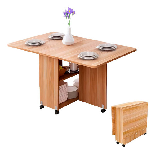Mesa Plegable Espacio Almacenamiento Minimalista Kitul Home Color Madera Claro
