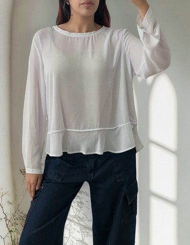 Blusa Camisa Mujer Manga Larga Cuello Redondo
