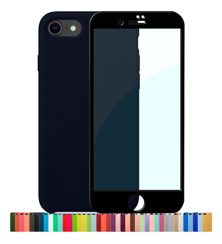 Capa Capinha Silicone Compatível iPhone 7 8 Se + Película 3d Cor Azul Cobalto Nome Do Desenho Película Preta