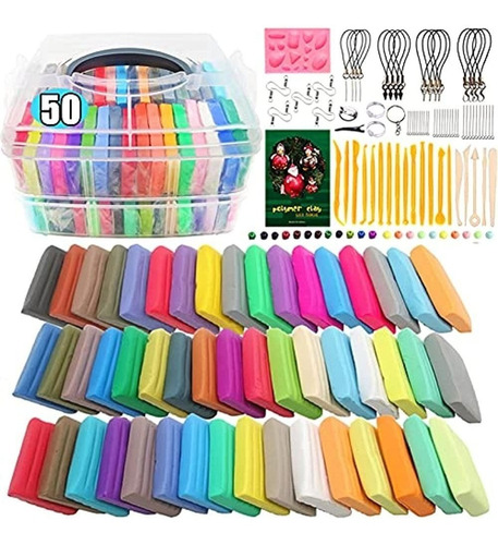 Kit De Arcilla Polimérica De 50 Colores Con 19 Herramientas 