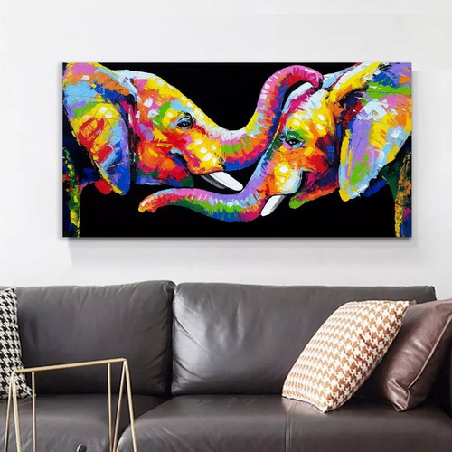 Canvas | Mega Cuadro Decorativo | Elefantes Colores | 90x60