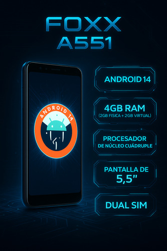 Foxx Smartphone A56 Desbloqueado 16gb 4gb Ram (2+2gb) Promocion Celular Barato Negro