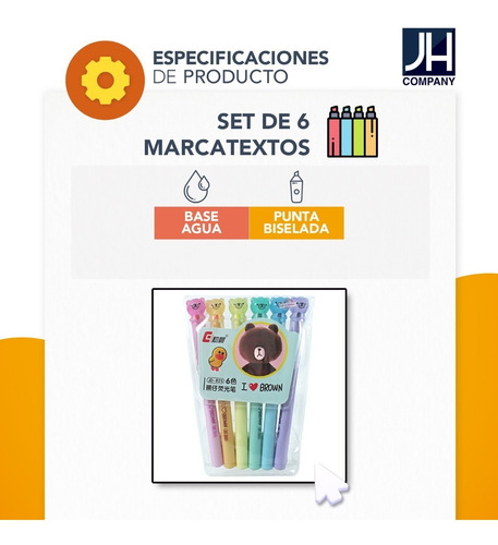 Imagen 7 de 9 de Set De 6 Marcatextos Colores Pastel Forma De Osito Kawaii