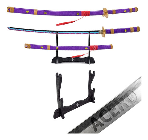 LUDEDE Roronoa Zoro Acero Katana - 104cm Yama Enma Anime One Piece Con Cinturón y Soporte - Espada Perfecta Para Cosplay, Colección