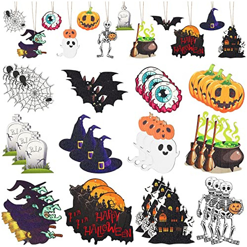 Konohan 36 Piezas Halloween Ornaments Madera Colgante Xypl4