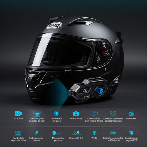 Intercomunicador Audifono Cámara Bluetooth Para Casco