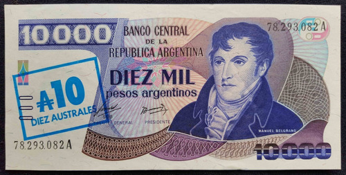 Billete Argentina 10000 Pesos Arg A 10 Aust Azul/azul 55014