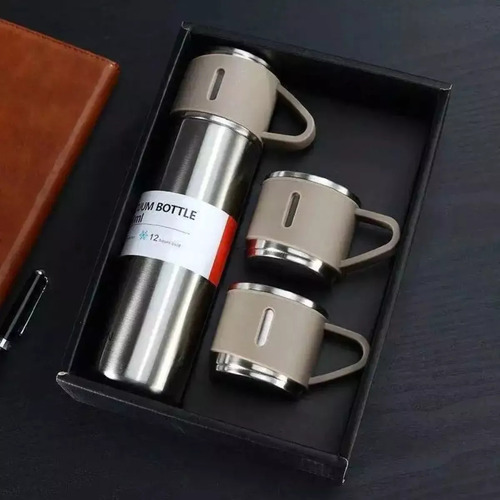 Kit 40 Garrafas Térmicas De 500ml C/ 3 Xícara - Cor Preta