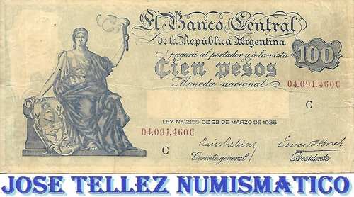 Bottero 1895 $ 100 Serie Del Progreso Serie C Mb Palermo (Usado)
