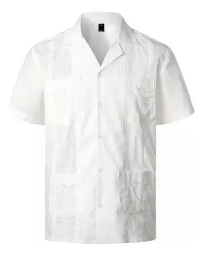 Camisa Branca Cubana Guayabera Elegant Borda Grande Venda