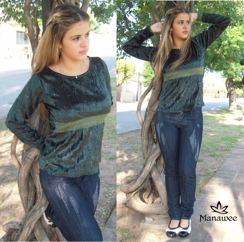 Remera Manawee Mujer Manga Larga Con Puntilla