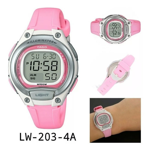 Relógio Casio Feminino Digital Illuminator Lw-203 4av Rosa