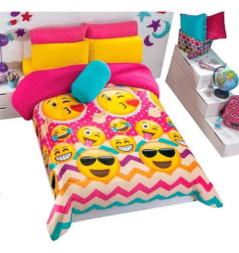Cobertor Matri Indi Borrega Efriends Pink Emoji Concord