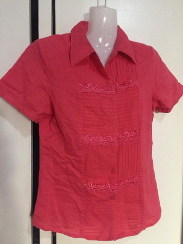 Camisa Rosado Fuerte Dama Manga Corta C/ Botones Talle M