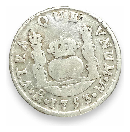 Wow Moneda De México De Plata 2 Reales Columnaria Año 1753 (Usado)
