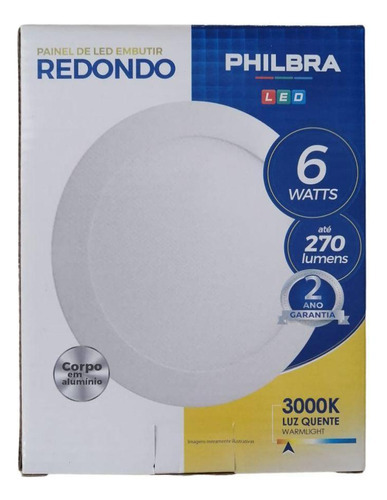 Painel Led Embutir Redondo 6w 3000k Branco Quente Philbra