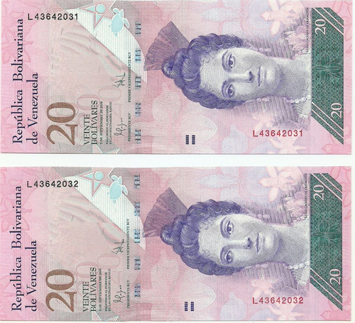 2 Billetes Consecutivos Bsf. 20  - L8 Septiembre 3 2009 