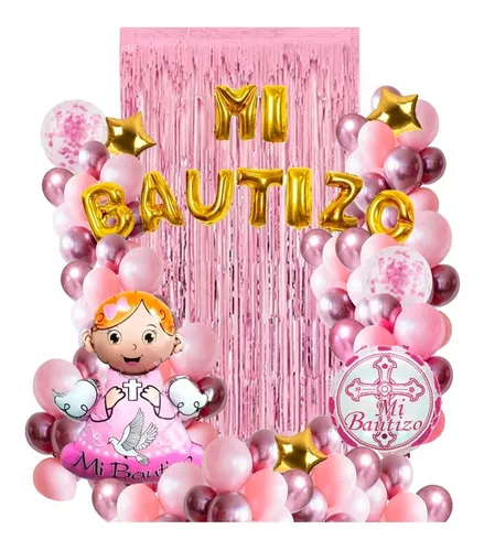 Decoraciones de Bautizo Niñas Fiestas kit Arco de globos Rosa y blanco  Globos