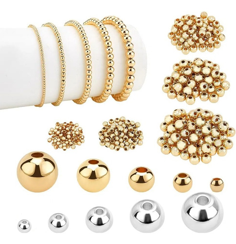 940pcs Cuentas De Oro,bola Lisa En Chapa De Oro Bisuteria