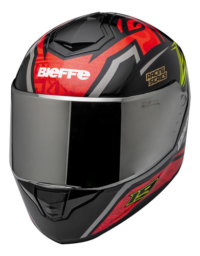 Capacete Bieffe B-12 Qtr Preto Vermelho Com Viseira Colorida Cor Preto/vermelho Tamanho Do Capacete 62