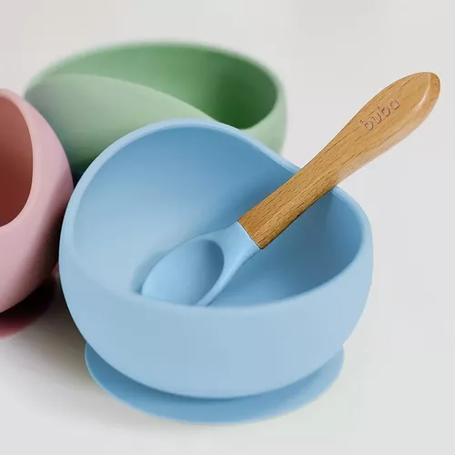 Talheres Infantil Bebe Bambu e Silicone Introdução Alimentar Buba.