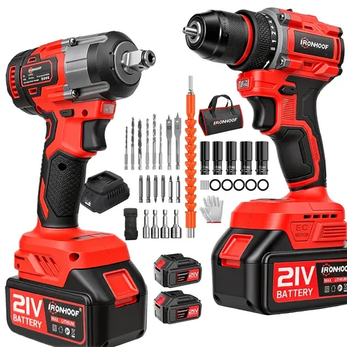 Kit 2 Parafusadeira Furadeira Chave De Impacto 2 Bateria Recarregável Vermelho 127/220v 60hz