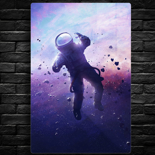 Astronauta Espacio Cuadro Metal + Soporte Magnético 20x30 Full Color Hd
