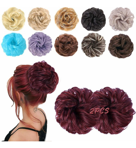 2 Piezas Desordenado Moño Pelo Scrunchies Pieza De Pelo Rojo