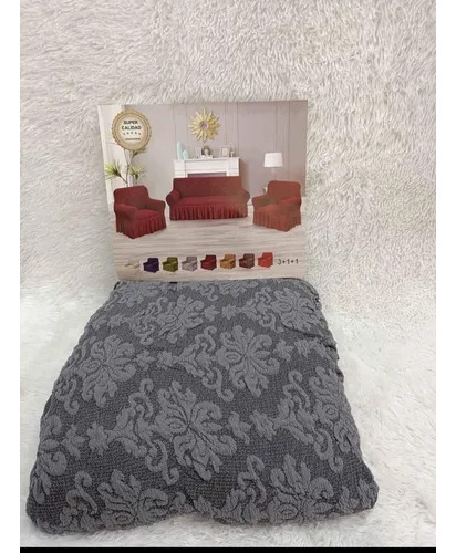 Funda Para Sofá 3+1+1 - Kit 3 Piezas Estilo Floreado 100% Gris Claro Lisa