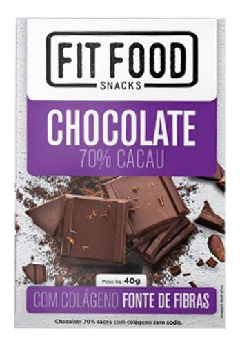 Imagem 2 de 3 de Kit Com 5 Chocolate 70% Cacau Com Colágeno Fit Food