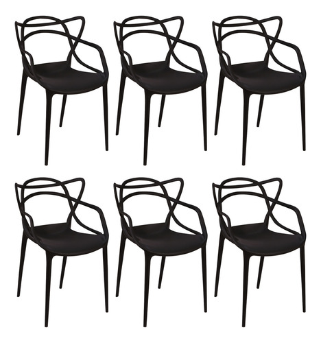 Silla Living Comedor Jardin Set por 6 Niviko Plastica Apilable Estructura De La Silla Negro Asiento Negro Diseño De La Tela