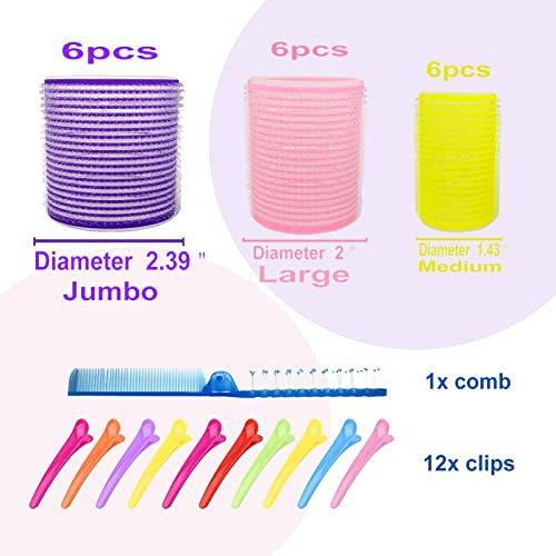 Juego De Rulos De Pelo Jumbo, Grandes Rulos De Velcro Para C