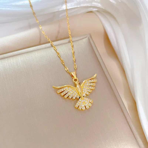 Collar Dije Ave Fénix, Acero Inoxidable, Pedrería De Cristal