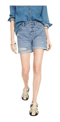 Shorts Mujer Old Navy Denim Slouchy Tiro Alto Celeste