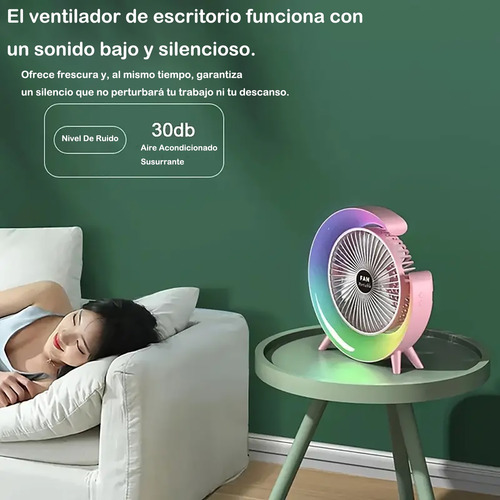 Ventilador Portátil De Escritorio Recargable Lampara Con Luz