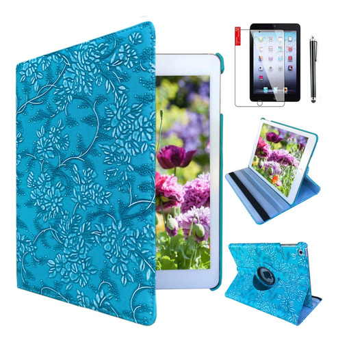 Funda Para iPad Apple., Azul (blue-embossed Flowers)