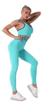 Comprar Conjunto Deportivo Lycra Push Up + Crop Top Celeste Ref 5030