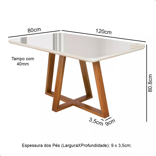 Mesa De Jantar Wood Premium Base Madeira Pura Com Vidro