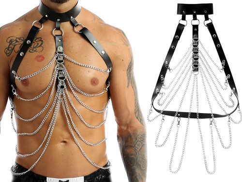 Cuero Punk Arnés Moda Hombre Gótico Cadenas Metál Choker