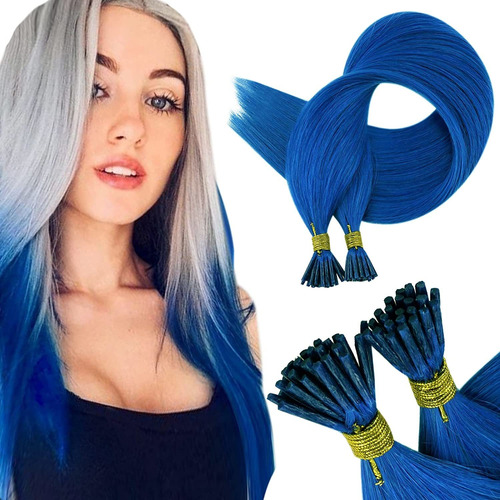 Extensiones Cabello Humano 16in 20pz 16gr Azul