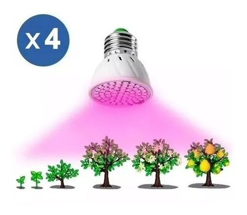 Pack 4x Ampolleta E27 Grow 60 Led Full Spectrum + Regalo