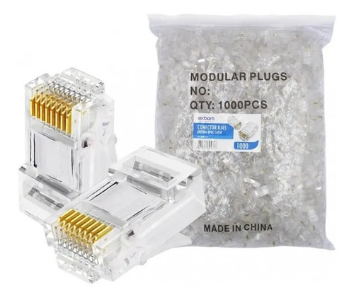 Kit 1000 Conector Rj45 Utp Cat5e Banho De Ouro Cabo De Rede