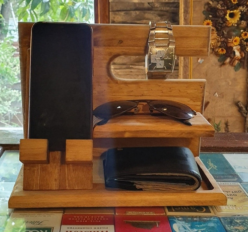 Organizador Celular Billetera Reloj, En Madera