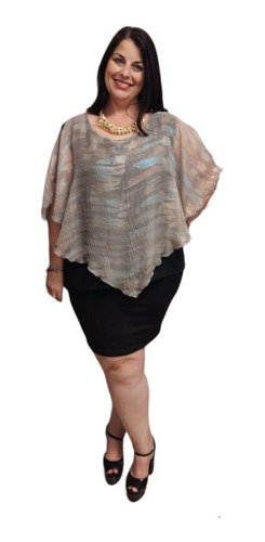 Imagen 5 de 5 de Blusa Fiesta/noche Seda Fria/gasa Talles Grandes/especiales