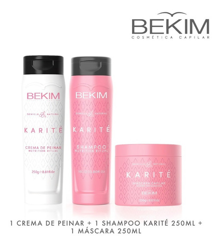 Shampoo Máscara Crema De Peinar Karité 250ml Kit Combo Bekim