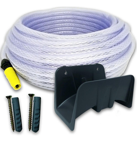 Kit Completo Mangueira Jardim Trançada Cristal Suporte