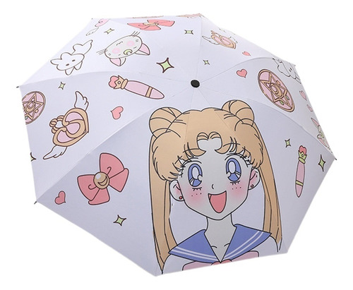 Paraguas Plegable Con Estampado De Dibujos Animados, Protecc